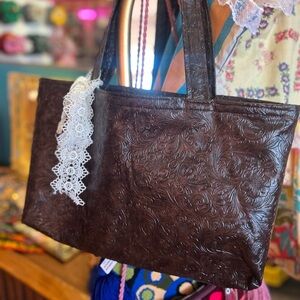 Elegant Brown Embossed Faux Leather Tote